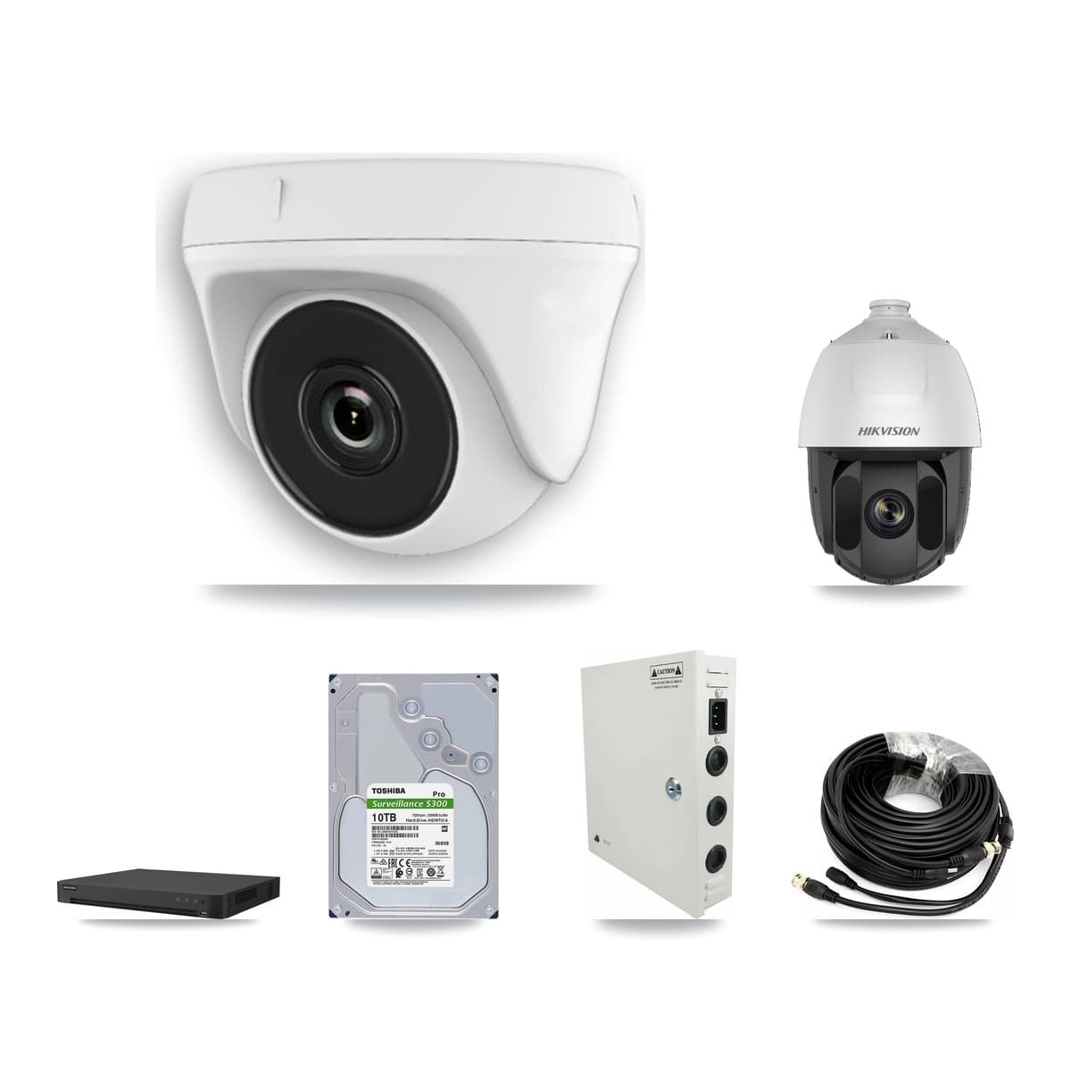 Hikvision 32-Channel 2MP CCTV Kit — 1 DS-2AE5225TI PTZ + 15 White HDT-2MP-N20W Dome Cameras + 10TB Recording
