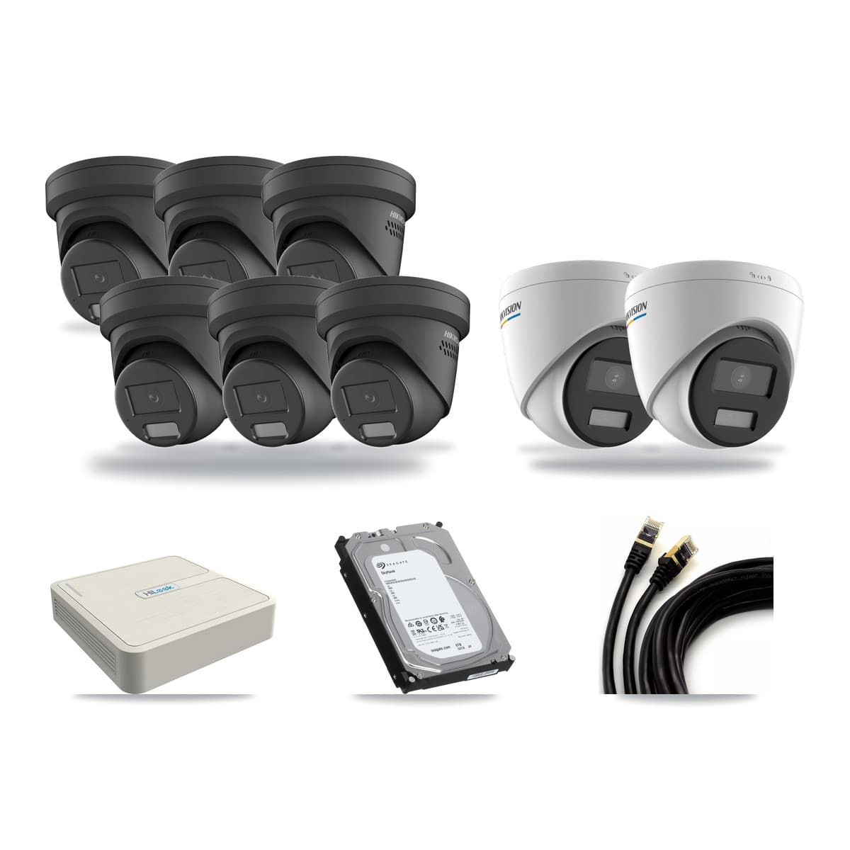 HiLook 8-channel CCTV kit: 8 cameras (6× 4MP Turret + 2× 2MP Turret), 6TB hard drive