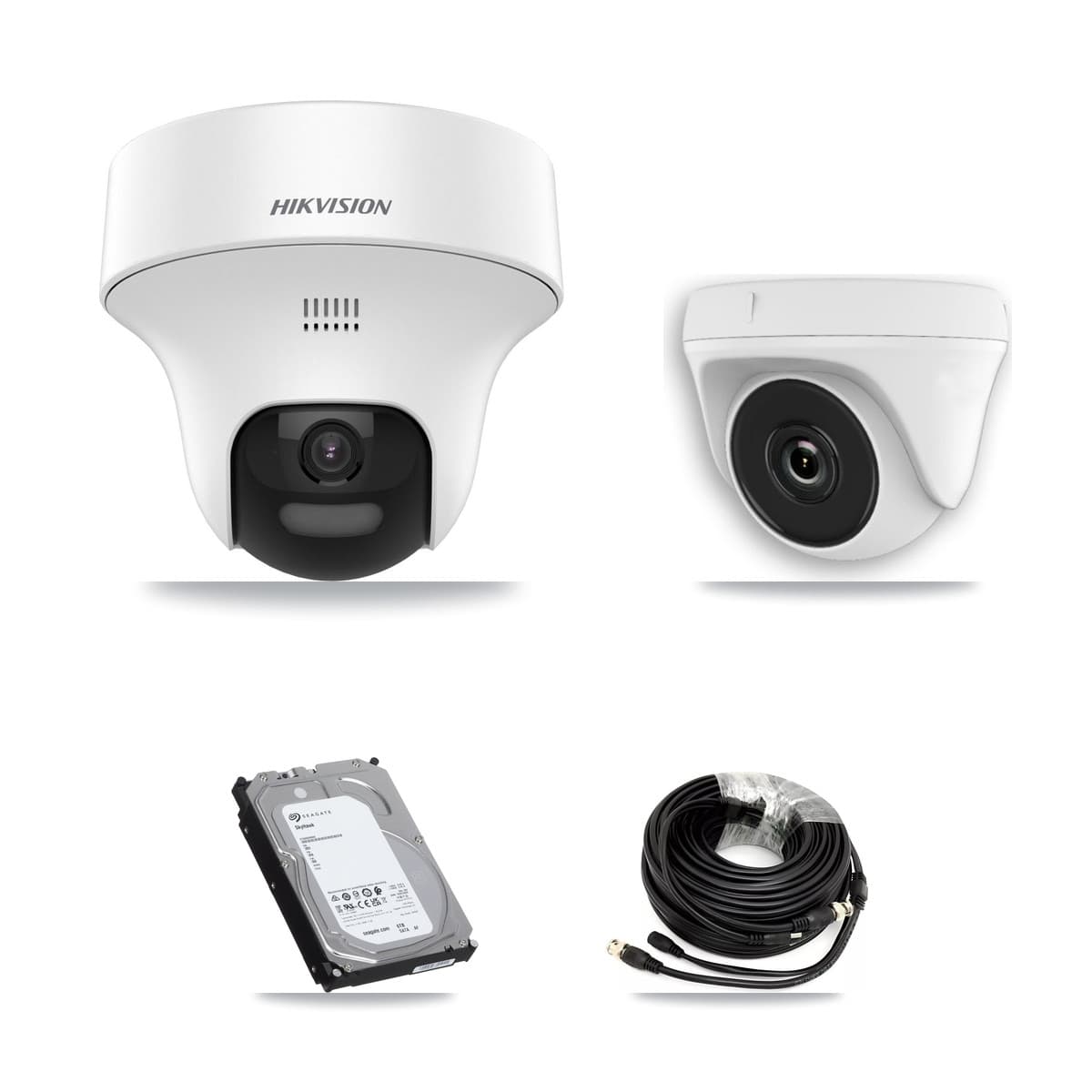 Hikvision & Prolux 8-Channel 2MP – 5MP CCTV Kit — 3 DS-2CE70K0T 5MP Turret + 3 White HDT-2MP-N20W 2MP Dome Cameras + 6TB Recording (PXD-5208AN Recorder) - Image 1