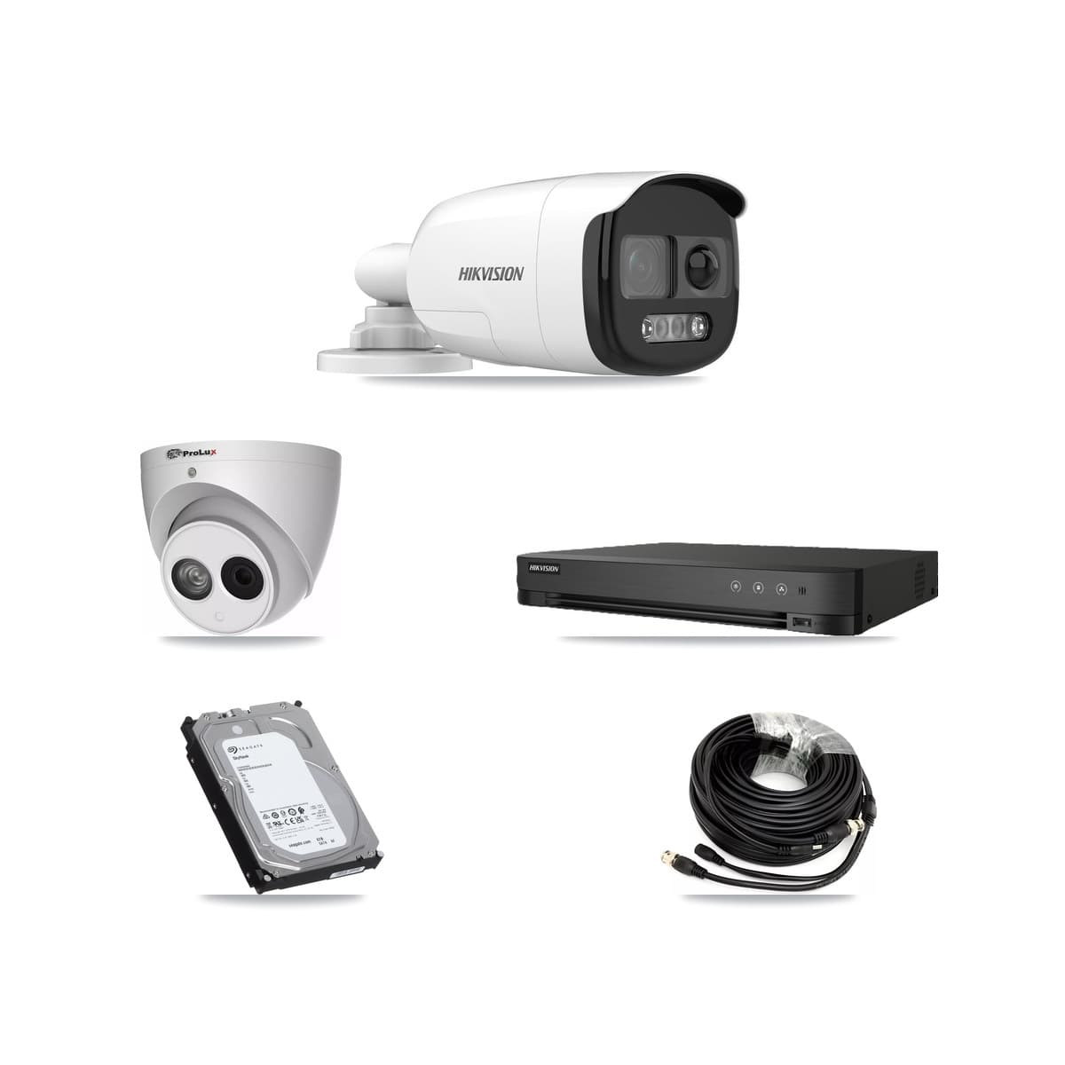 Hikvision & Prolux 8-Channel 4MP – 5MP CCTV Kit — 4 DS-2CE12KF3T 5MP Bullet + 1 PXC-612C4W-A 4MP Turret Cameras + 6TB Recording (IDS-7208HQHI Recorder)