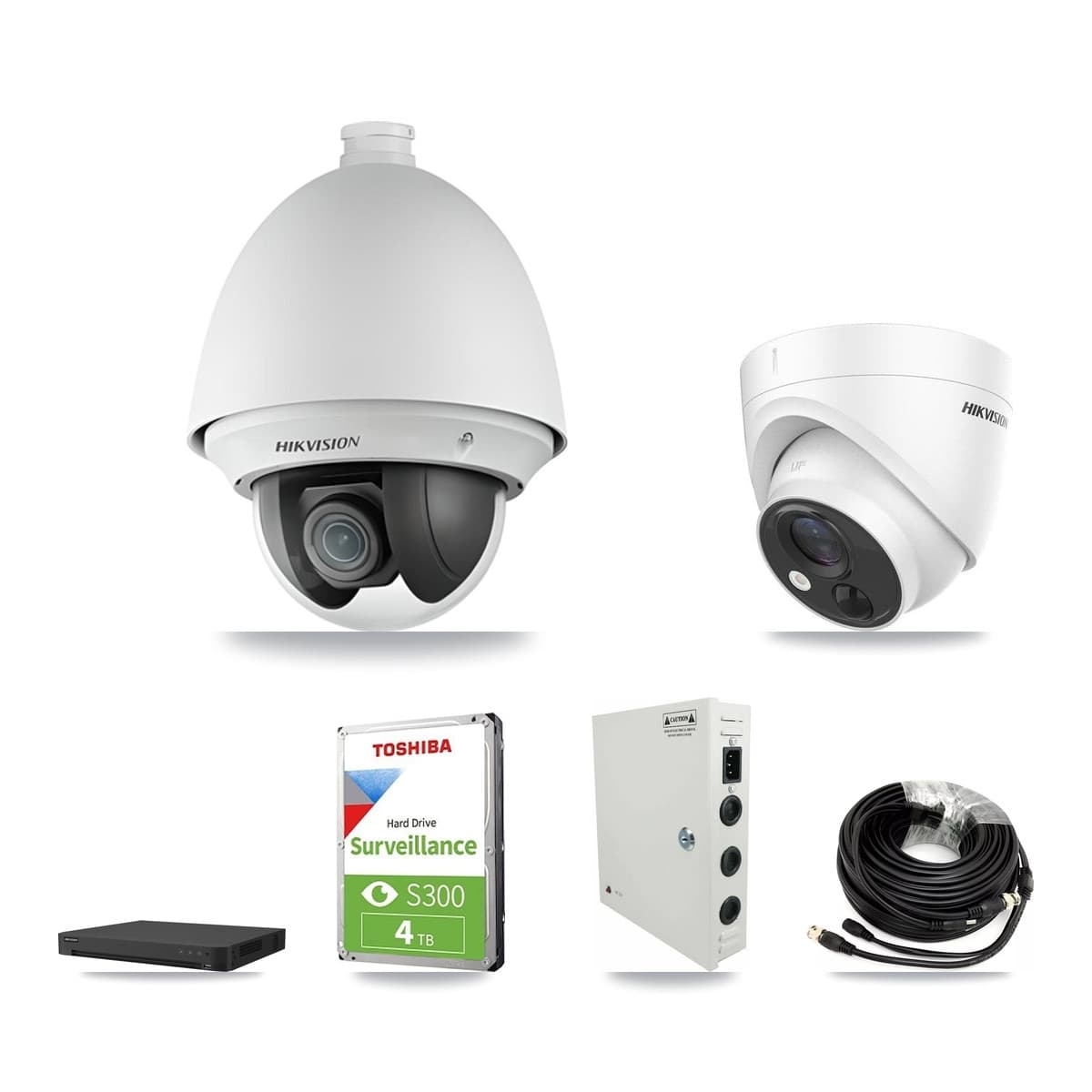 Hikvision 32-Channel 2MP – 5MP CCTV Kit — 2 DS-2AE4225T 2MP PTZ + 2 DS-2CE71H0T 5MP Turret Cameras + 4TB Recording - Image 1