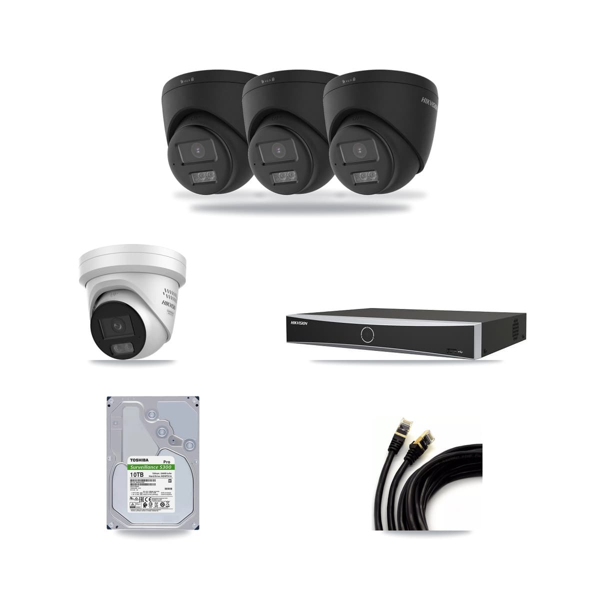 Hikvision 4-Channel 4MP – 4K CCTV Kit — 3 Black 4K + 1 4MP Turret Cameras + 10TB Recording - Image 1
