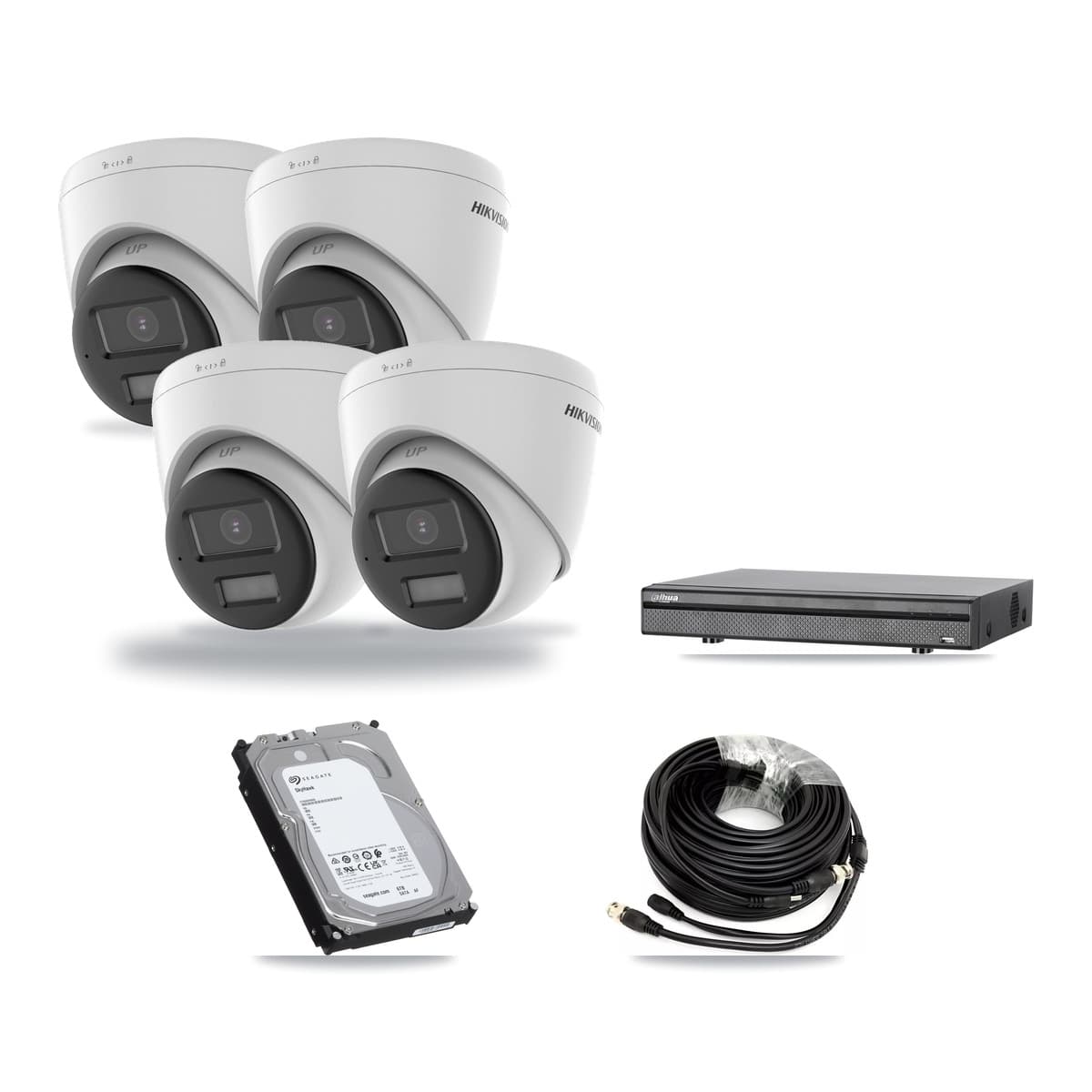 Hikvision & Dahua 8-Channel 5MP CCTV Kit — 4 DS-2CE78K0T-LPTS Turret Cameras + 6TB Recording (DH-XVR5108H-4KL-X-8P Recorder) - Image 1
