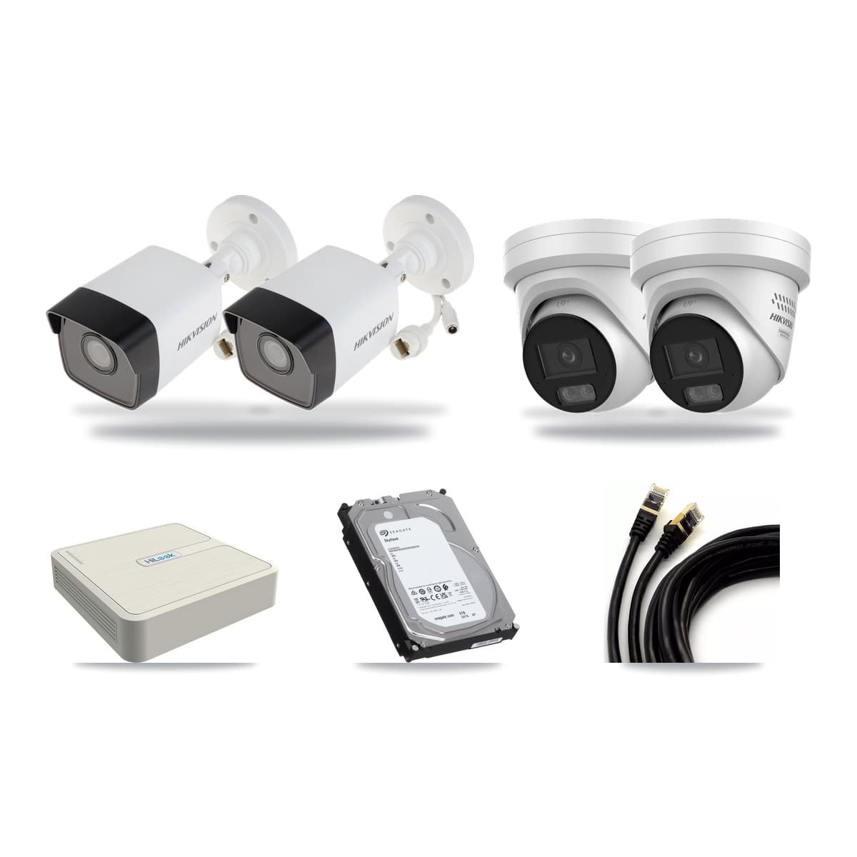 Hikvision & HiLook 8-Channel 4MP – 5MP CCTV Kit — 2 DS-2CD1053G0 5MP Bullet + 2 DS-2CD2347G3 4MP Turret Cameras + 6TB Recording - Image 1