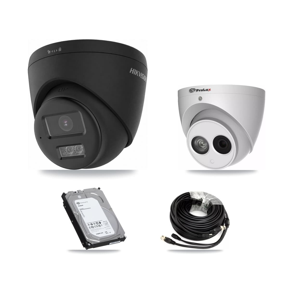 Hikvision & Prolux 8-Channel 4MP – 4K CCTV Kit — 5 Black 4K + 1 4MP Turret Cameras + 2× 6TB Recording