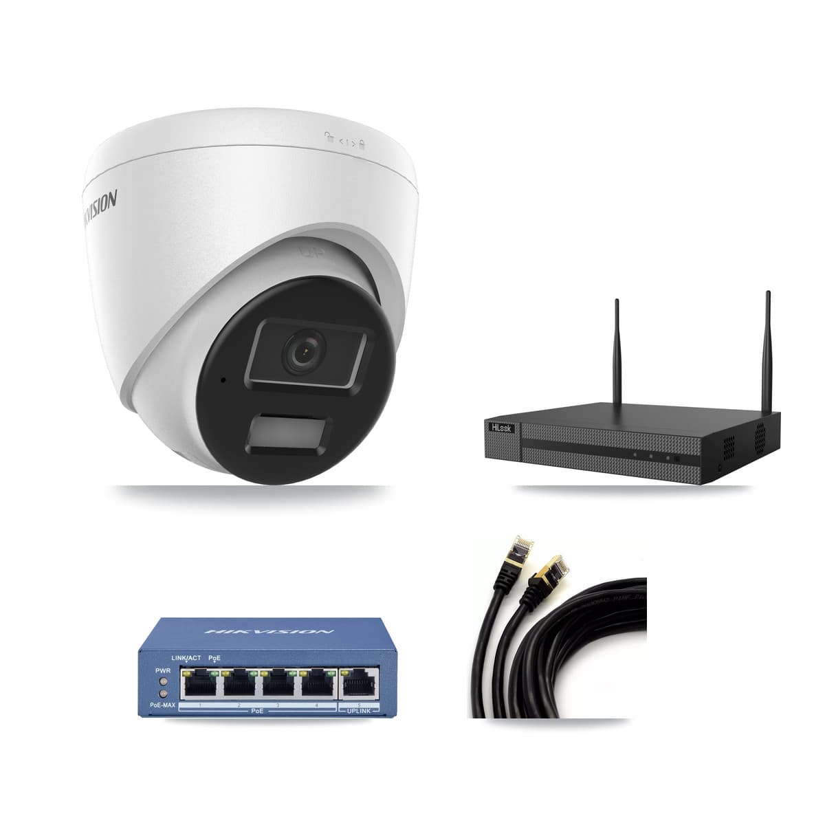 Hikvision & HiLook 4-Channel 4MP CCTV Kit — 2 DS-2CD1343G2 Turret Cameras + 3TB Recording