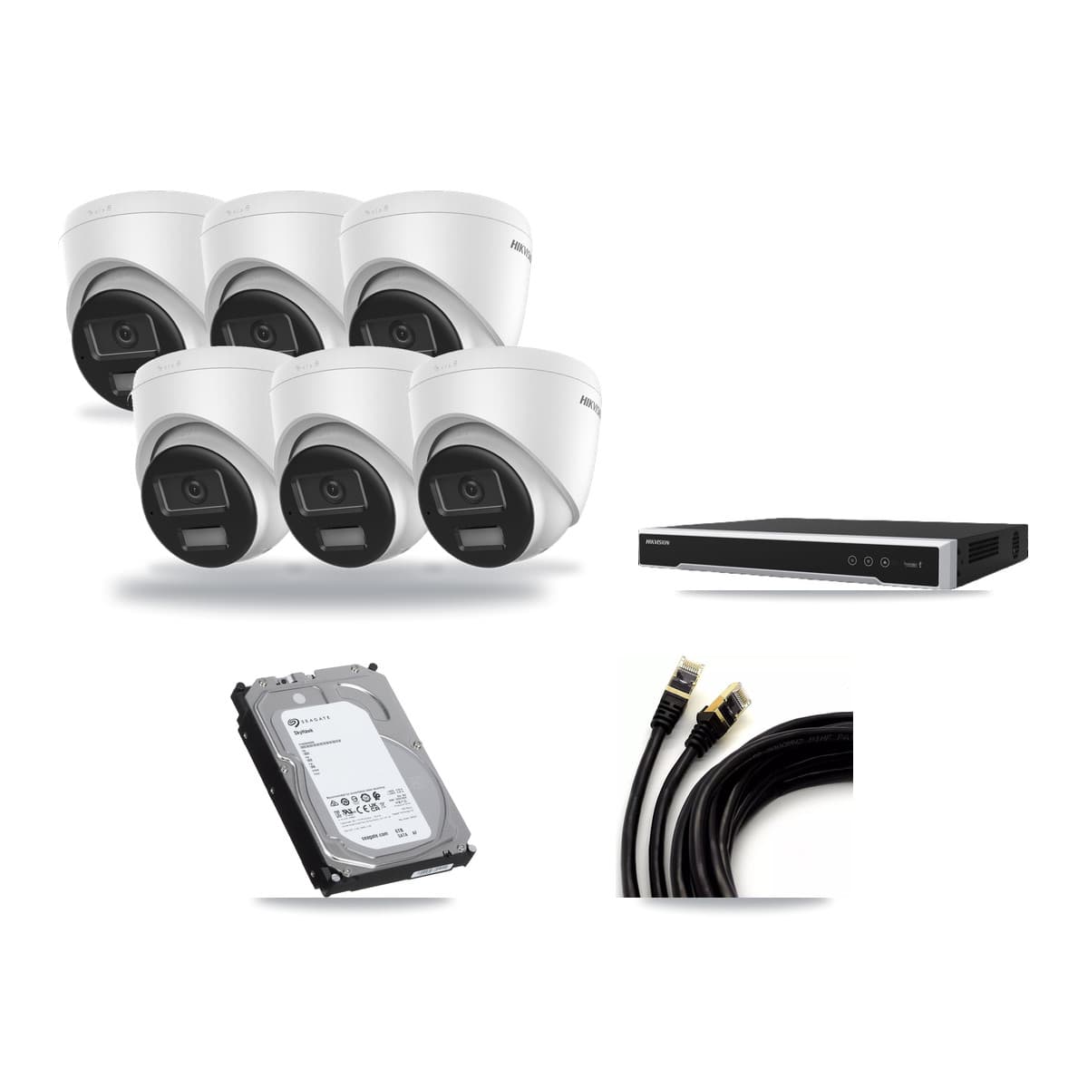 Hikvision 8-Channel 4K CCTV Kit — 6 DS-2CD1383G2-LIU Turret Cameras + 6TB Recording (DS-7608NI-M2/8P Recorder) - Image 1