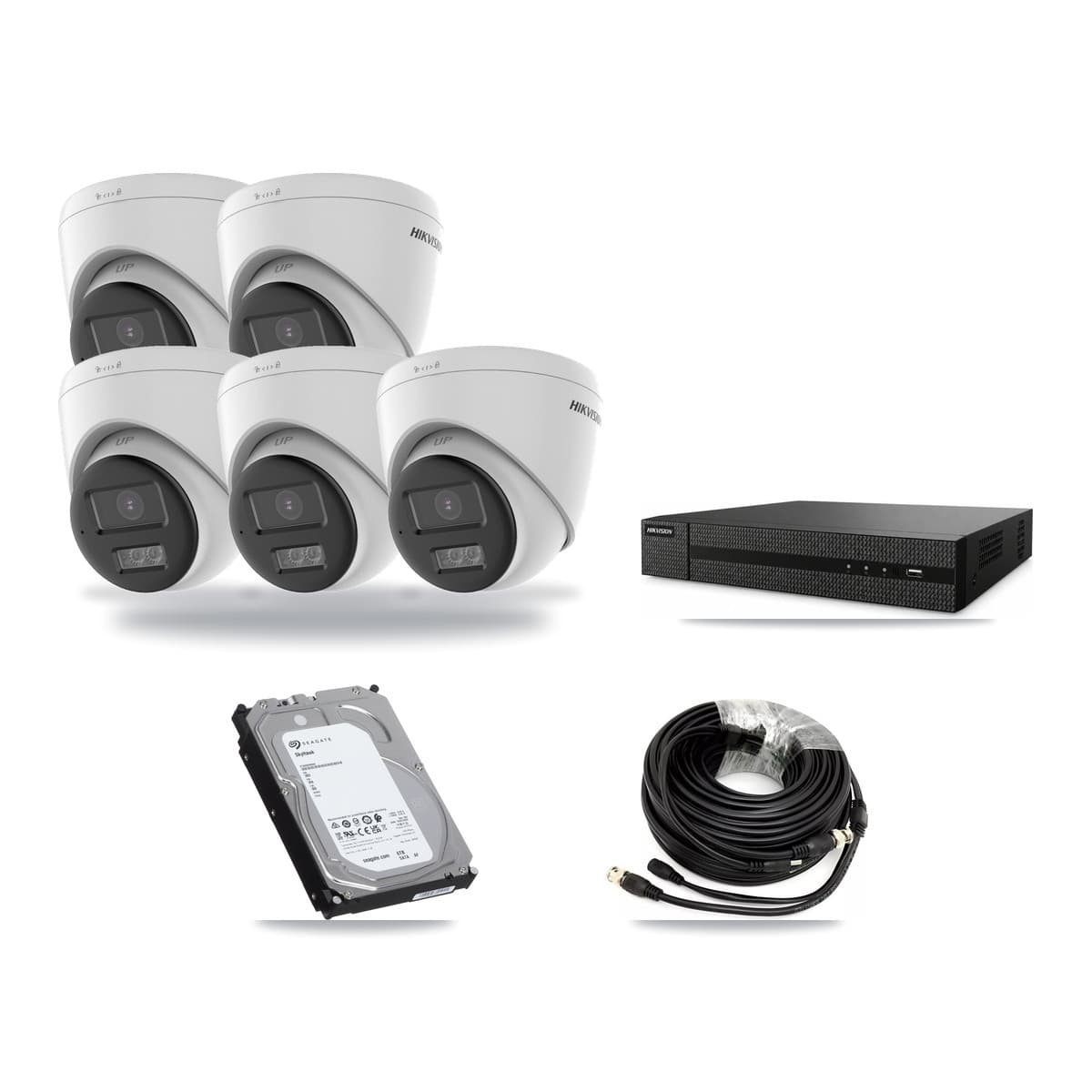 Hikvision 8-Channel 5MP CCTV Kit — 5 DS-2CE78K0T-LTS Turret Cameras + 6TB Recording (DVR-8CH-HYL8MP Recorder) - Image 1