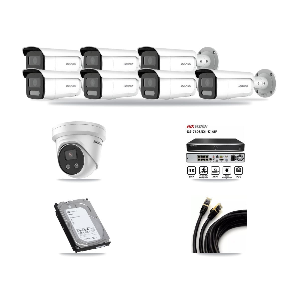 Hikvision 8-Channel 4MP – 5MP CCTV Kit — 7 4MP Bullet + 1 5MP Turret Cameras + 6TB Recording - Image 1