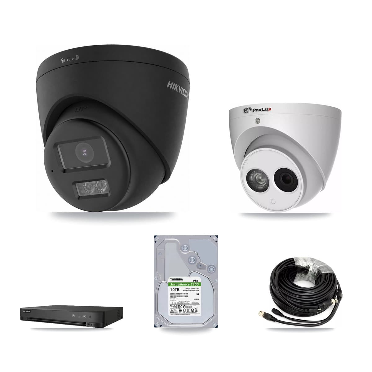 Hikvision & Prolux 8-Channel 4MP – 4K CCTV Kit — 5 Black 4K + 1 4MP Turret Cameras + 10TB Recording