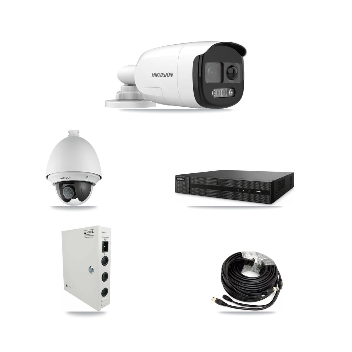 Hikvision 8-Channel 2MP – 5MP CCTV Kit — 1 DS-2AE4225T 2MP PTZ + 2 DS-2CE12KF3T 5MP Bullet Cameras + 3TB Recording (DVR-8CH Recorder)