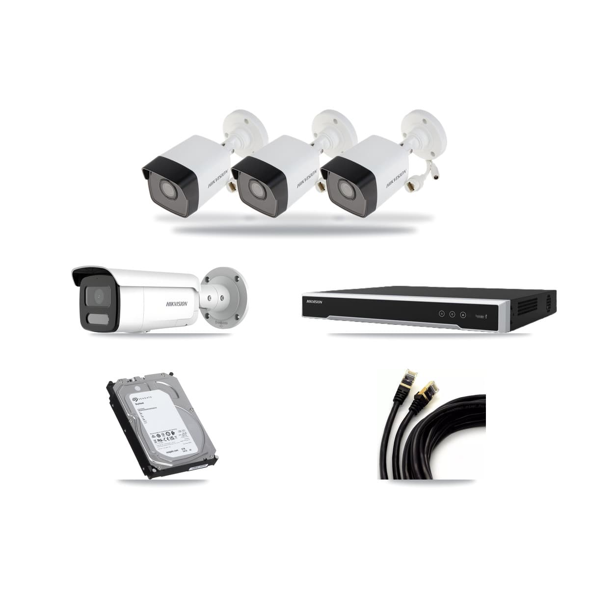 Hikvision 8-Channel 4MP – 5MP CCTV Kit — 3 5MP + 1 4MP Bullet Cameras + 6TB Recording (DS-7608NI-M2 Recorder) - Image 1