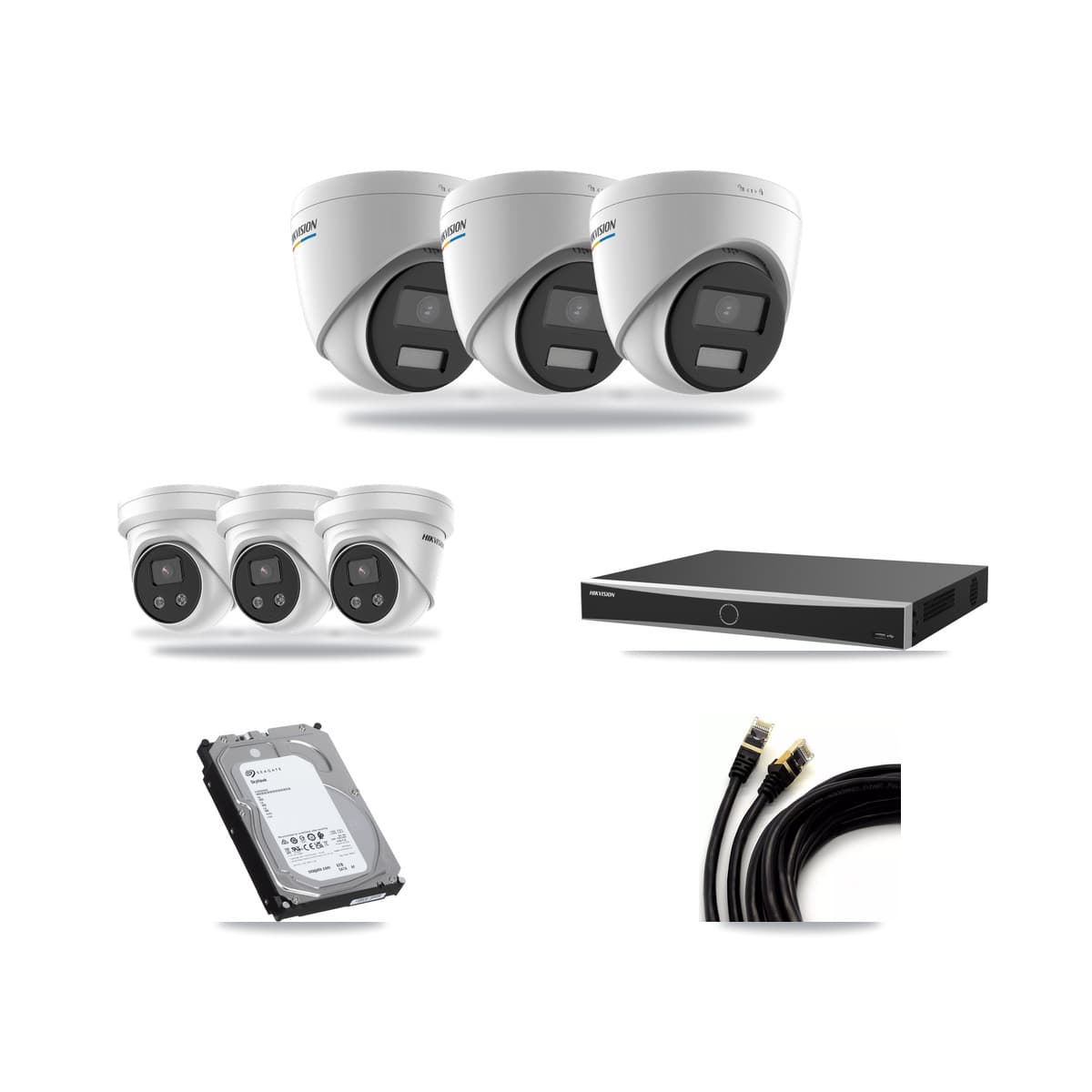 Hikvision 16-Channel 2MP – 5MP CCTV Kit — 3 2MP + 3 5MP Turret Cameras + 6TB Recording (DS-7616NXI Recorder) - Image 1