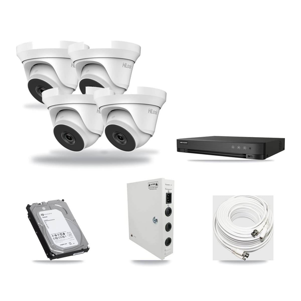 HiLook & Hikvision 4-Channel 5MP CCTV Kit — 4 Turret Cameras + 6TB Recording (IDS-7204HQHI Recorder) - Image 1