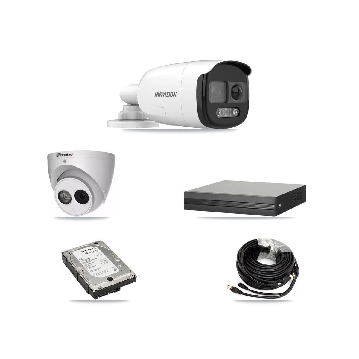 Hikvision & Prolux 8-Channel 4MP – 5MP CCTV Kit — 3 DS-2CE12KF3T 5MP Bullet + 1 PXC-612C4W-A 4MP Turret Cameras + 5TB Recording (XVR-3108HS Recorder)