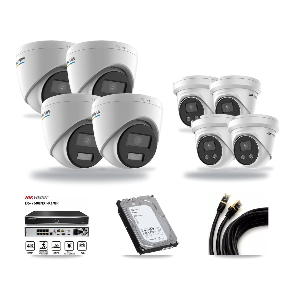 Hikvision 8-Channel 2MP – 5MP CCTV Kit — 4 2MP + 4 5MP Turret Cameras + 6TB Recording (DS-7608NXI Recorder) - Image 1