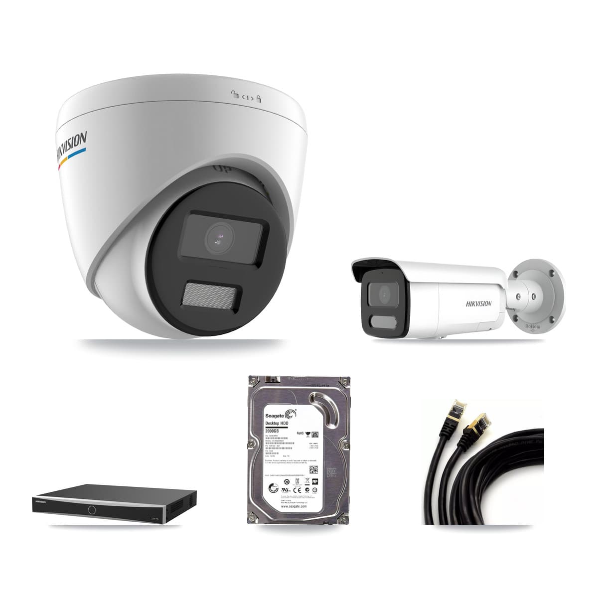 Hikvision 16-Channel 2MP – 4MP CCTV Kit — 1 2MP Turret + 1 4MP Bullet Cameras + 2TB Recording (DS-7616NXI Recorder)
