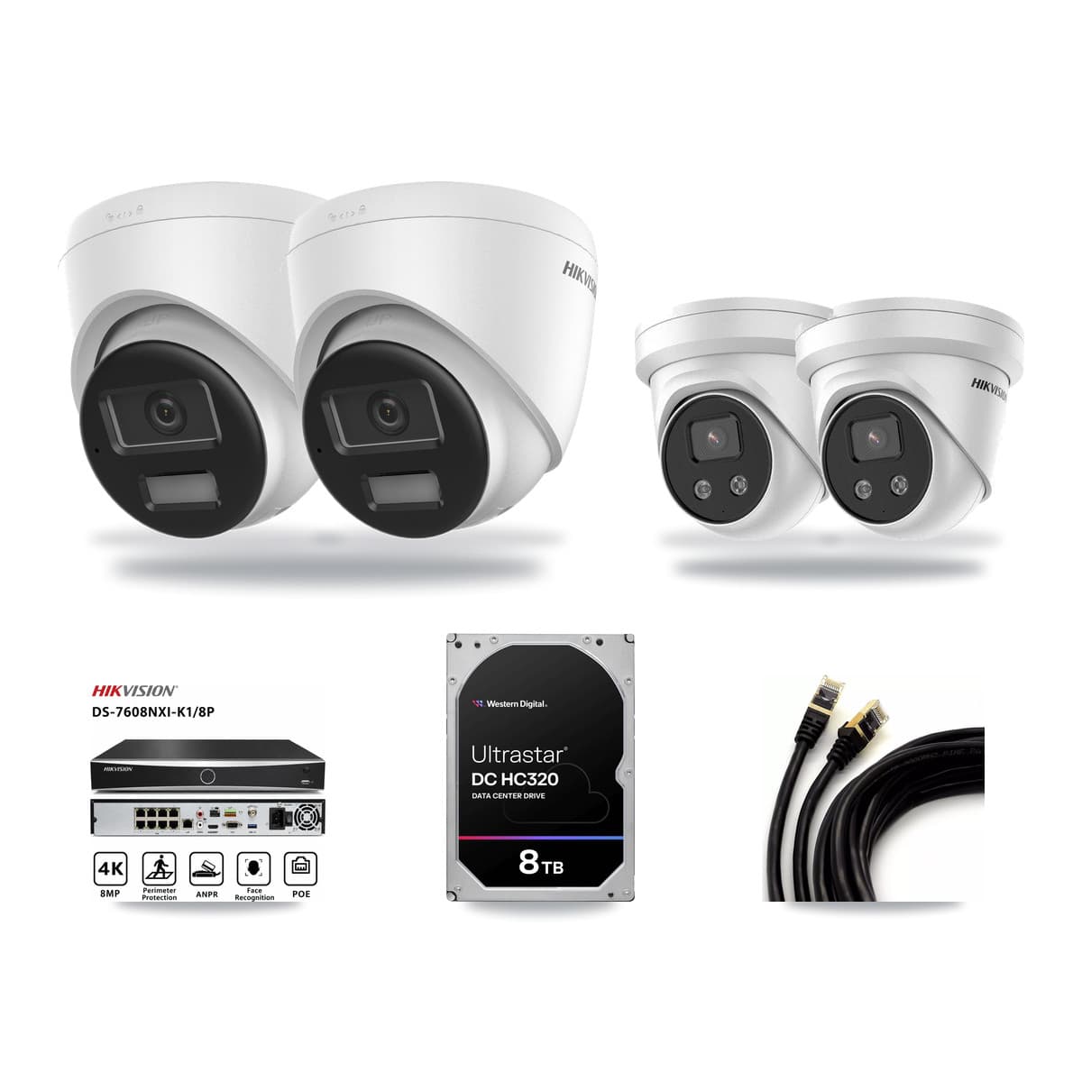 Hikvision 8-Channel 5MP – 4K CCTV Kit — 2 DS-2CD1383G2-LIU 4K + 2 DS-2CD3356G2-ISU 5MP Turret Cameras + 8TB Recording (DS-7608NXI-K1/8P Recorder) - Image 1