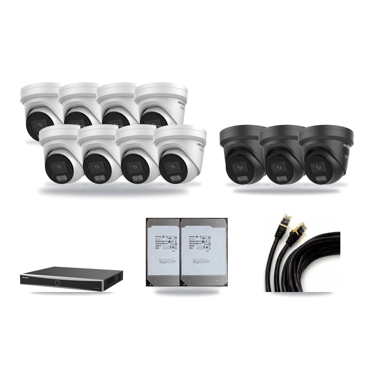 Hikvision 16-Channel 4K CCTV Kit — 8 DS-2CD2387G3 + 3 Black DS-2CD2387G3 Turret Cameras + 2× 14TB Recording - Image 1