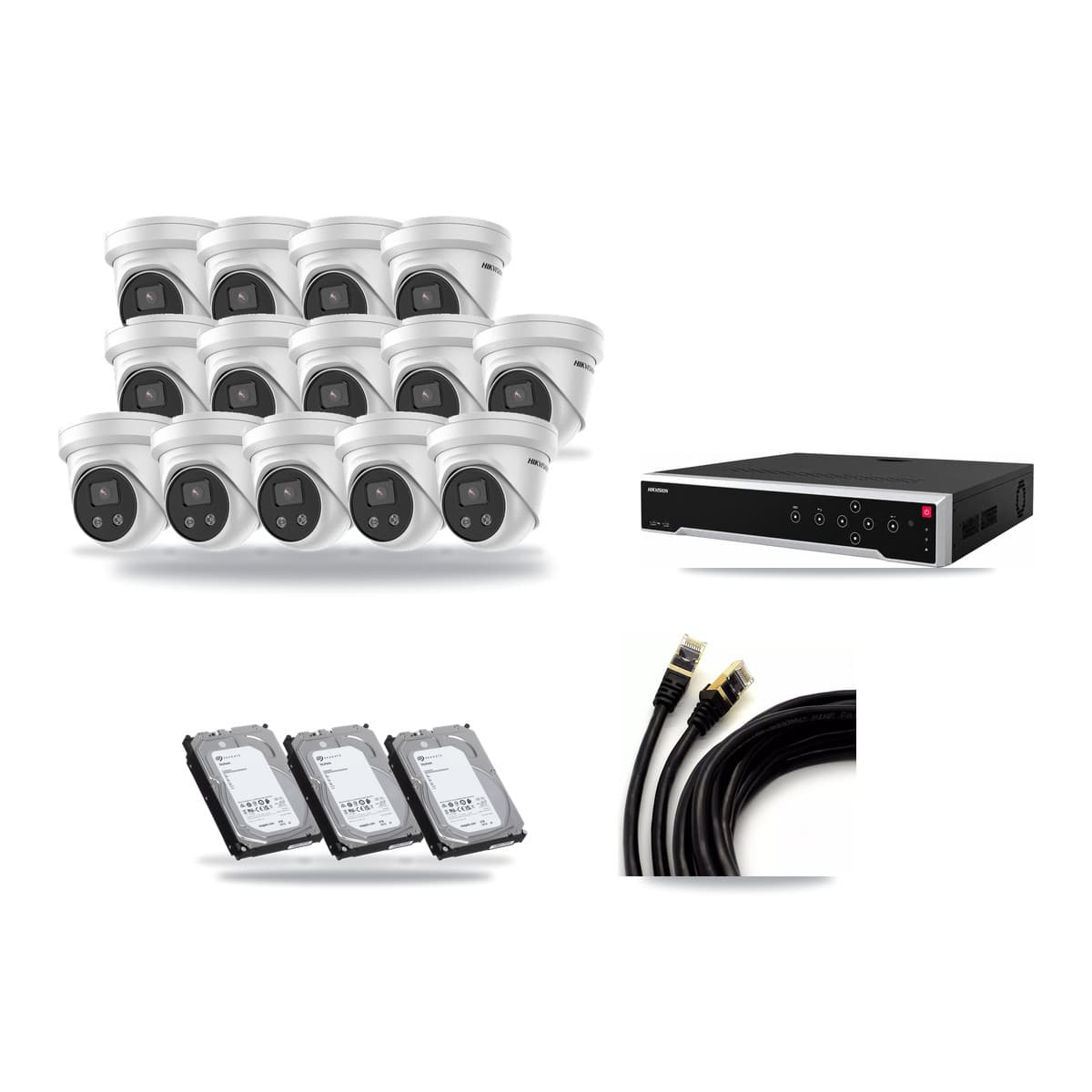 Hikvision 32-Channel 5MP CCTV Kit — 14 DS-2CD3356G2 Turret Cameras + 3× 6TB Recording - Image 1