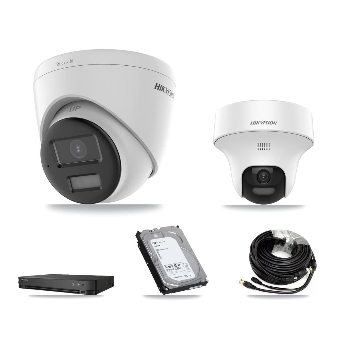 Hikvision 8-Channel 5MP CCTV Kit — 1 DS-2CE70K0T-PTLTS + 7 DS-2CE78K0T-LPTS Turret Cameras + 6TB Recording (IDS-7208HUHI-M1/E Recorder)