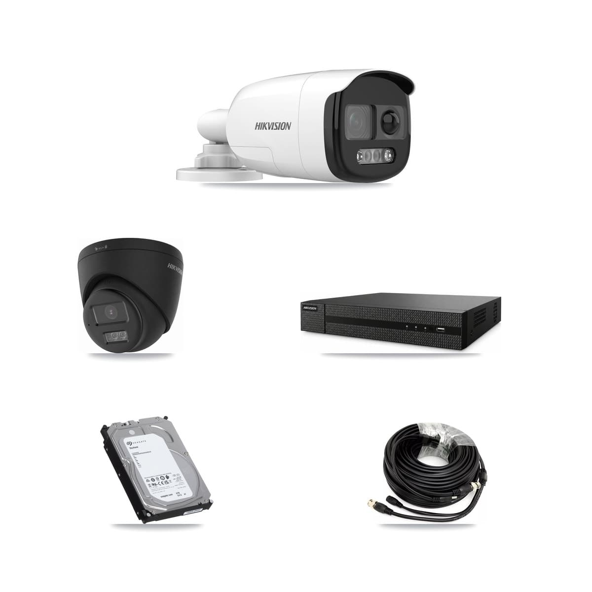 Hikvision 8-Channel 5MP – 4K CCTV Kit — 5 5MP Bullet + 1 Black 4K Turret Cameras + 6TB Recording (DVR-8CH Recorder)