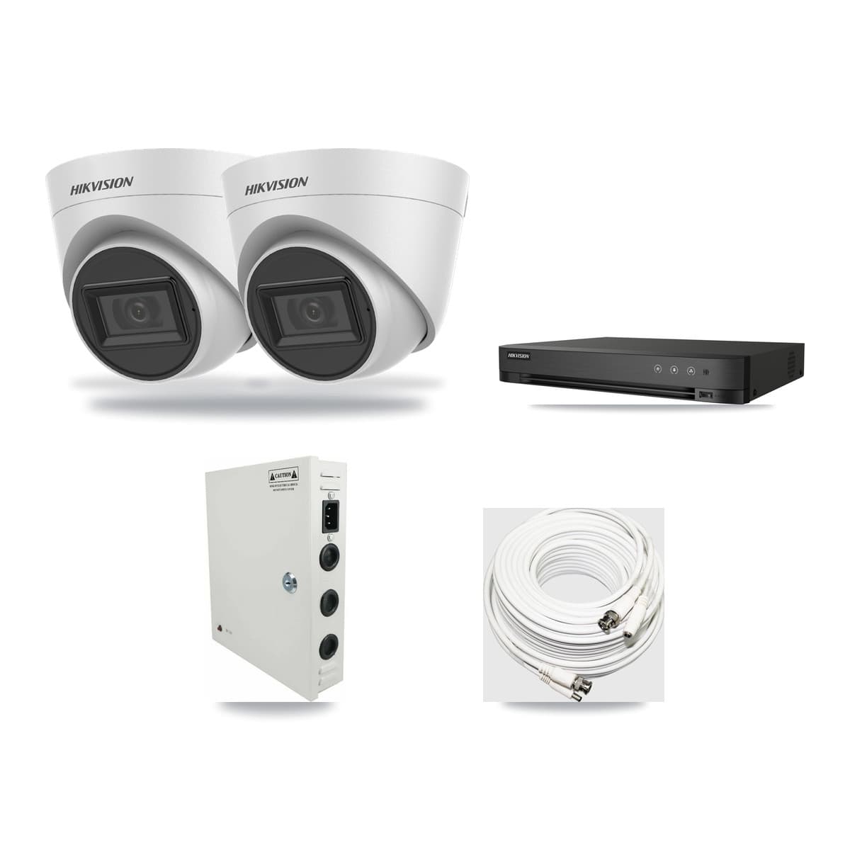Hikvision 4-Channel 5MP CCTV Kit — 2 White Turret Cameras + 3TB Recording (DS-7204HUHI Recorder) - Image 1