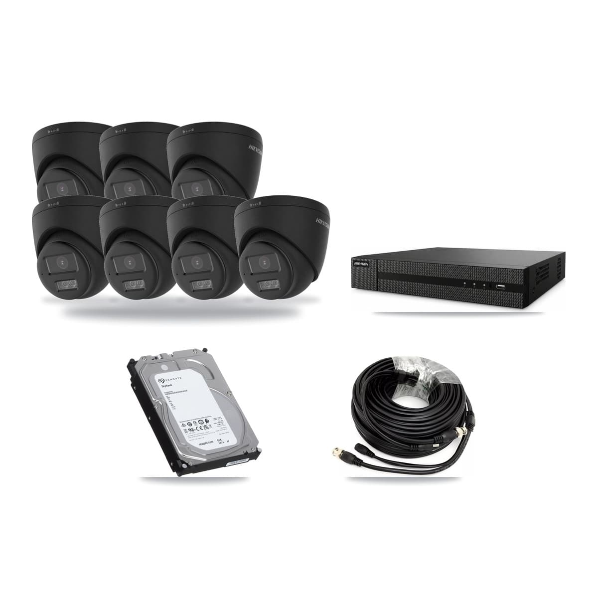 Hikvision 8-Channel 4K CCTV Kit — 7 Black Turret Cameras + 6TB Recording - Image 1