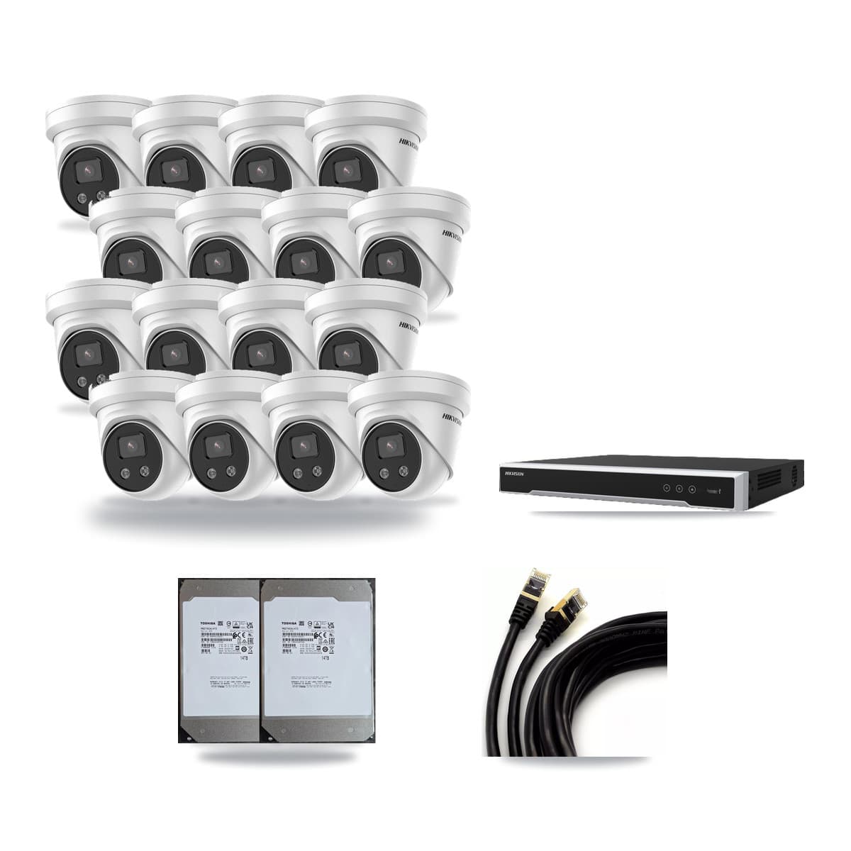 Hikvision 16-Channel 5MP CCTV Kit — 16 Turret Cameras + 2× 14TB Recording (DS-7616NI-M2 Recorder) - Image 1