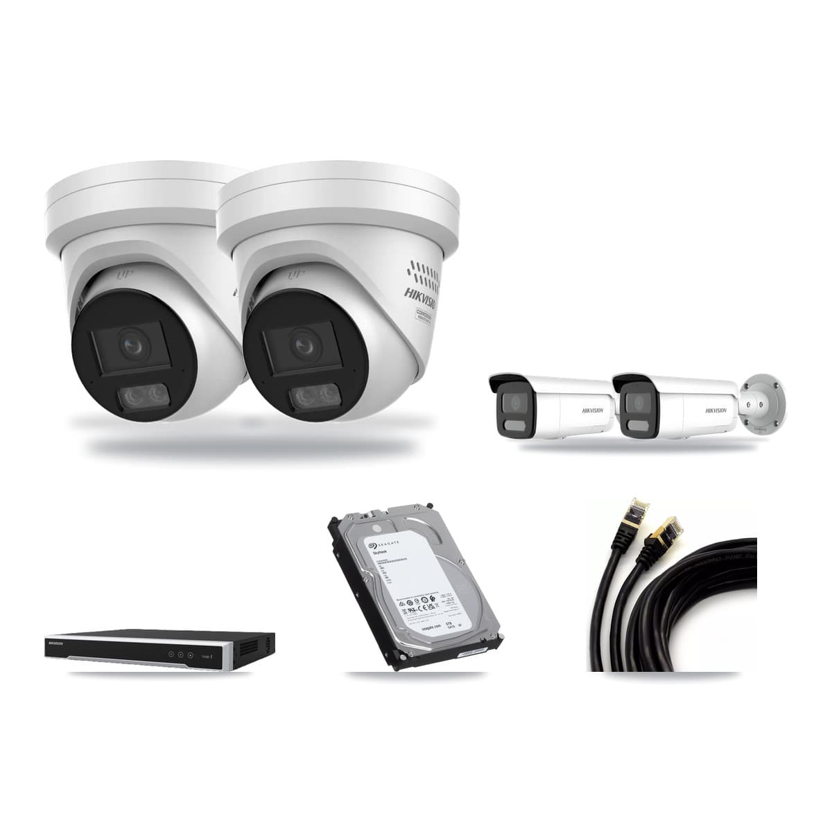 Hikvision 16-Channel 4MP CCTV Kit — 2 DS-2CD2347G3 Turret + 2 DS-2CD2T47G2H Bullet Cameras + 6TB Recording - Image 1
