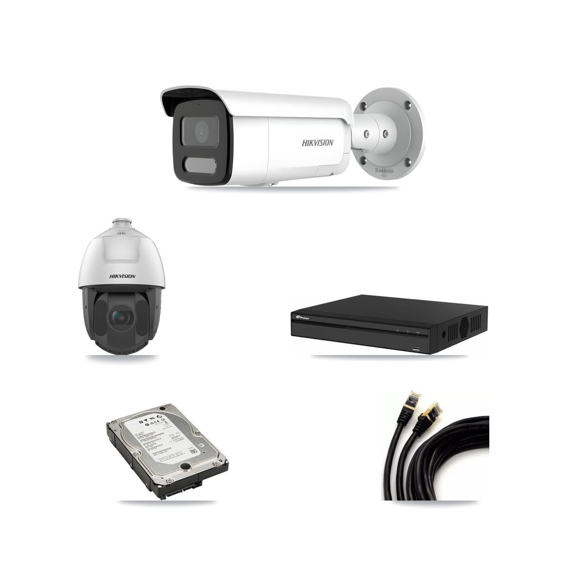 Hikvision & Prolux 4-Channel 2MP – 4MP CCTV Kit — 3 4MP Bullet + 1 2MP PTZ Cameras + 5TB Recording