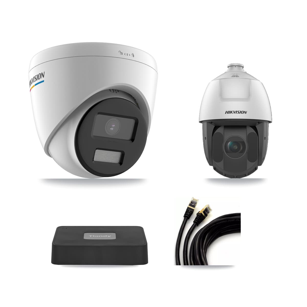 Hikvision & Tiandy 4-Channel 2MP CCTV Kit — 3 Turret + 1 PTZ Cameras + 3TB Recording