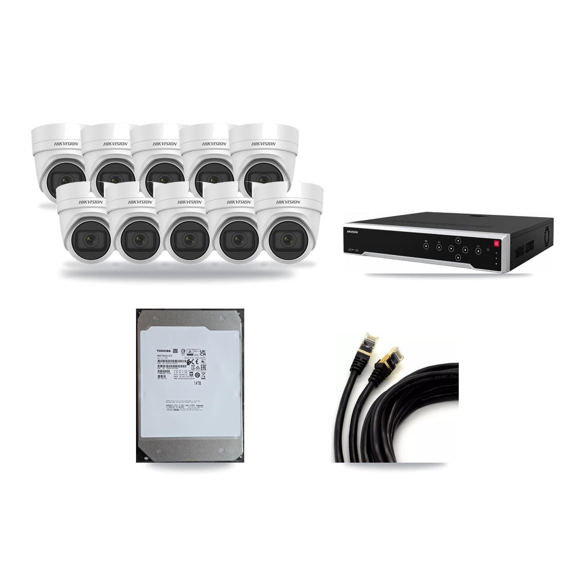 Hikvision 32-Channel 4MP CCTV Kit — 10 DS-2CD2H45FWD Turret Cameras + 14TB Recording - Image 1