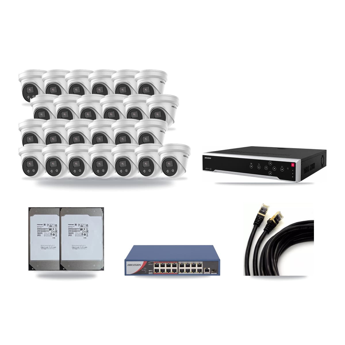 Hikvision 32-Channel 5MP CCTV Kit — 25 Turret Cameras + 2× 14TB Recording - Image 1