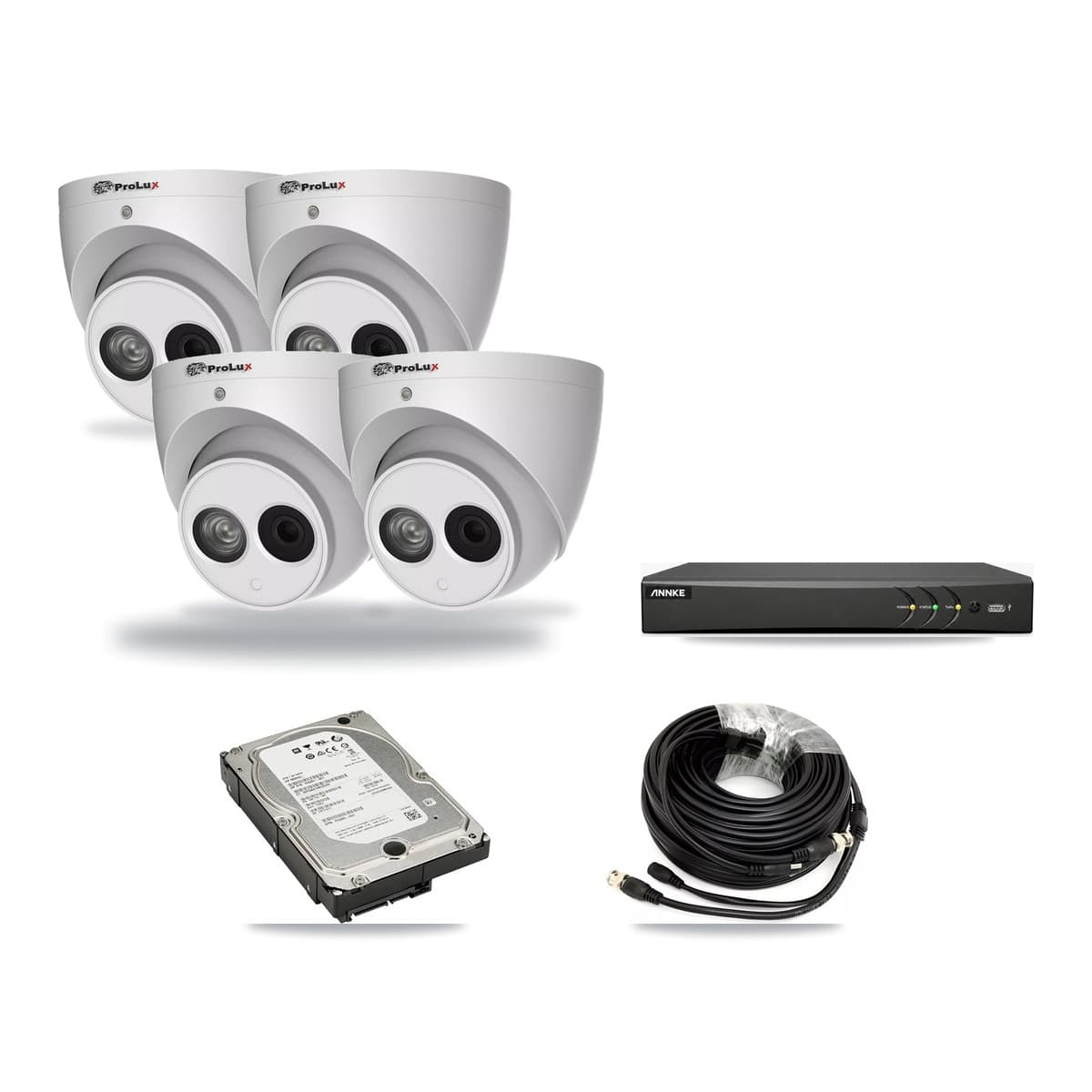 Prolux & ANNKE 4-Channel 4MP CCTV Kit — 4 Turret Cameras + 5TB Recording - Image 1
