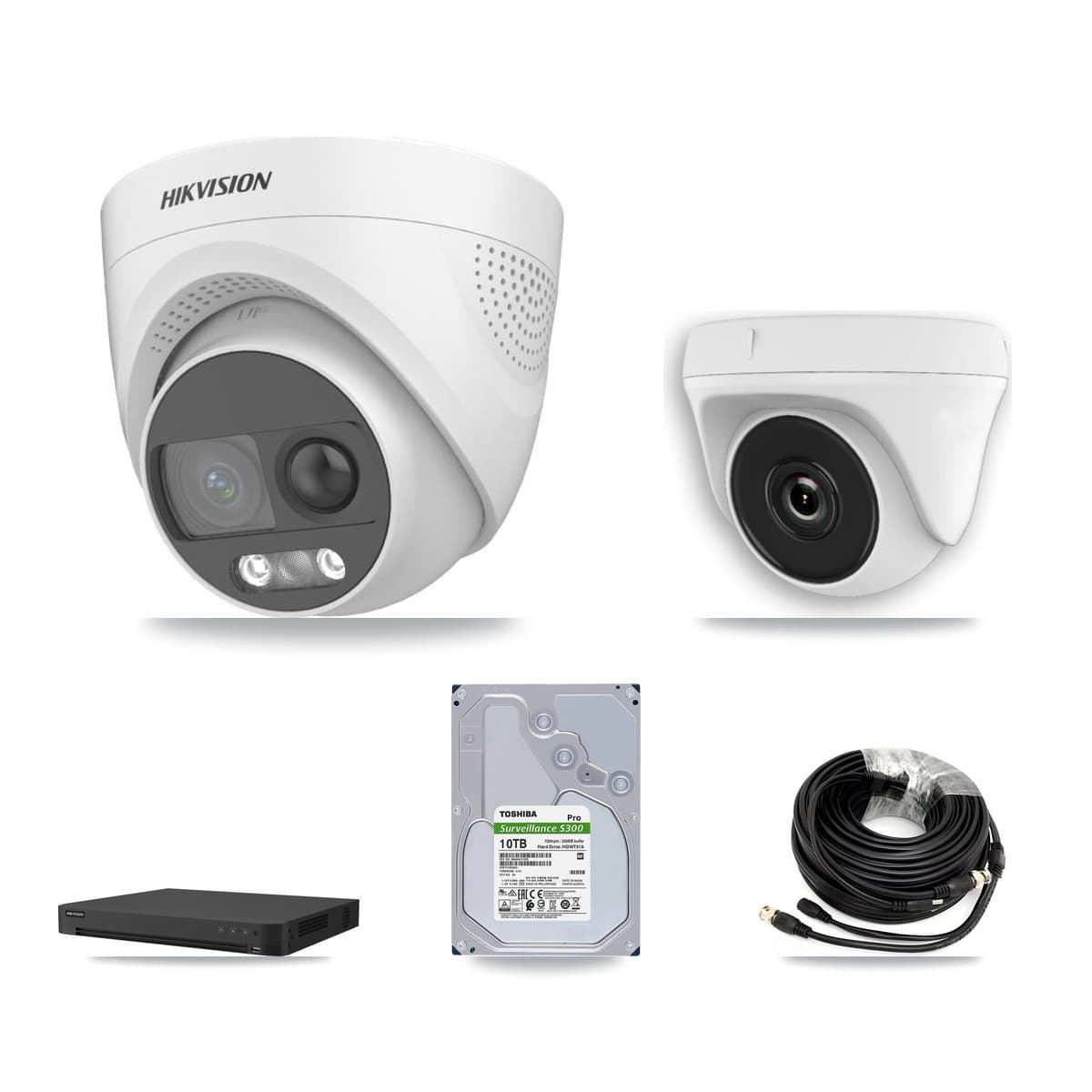 Hikvision 32-Channel 2MP – 5MP CCTV Kit — 7 DS-2CE72KF3T 5MP Turret + 1 White HDT-2MP-N20W 2MP Dome Cameras + 10TB Recording