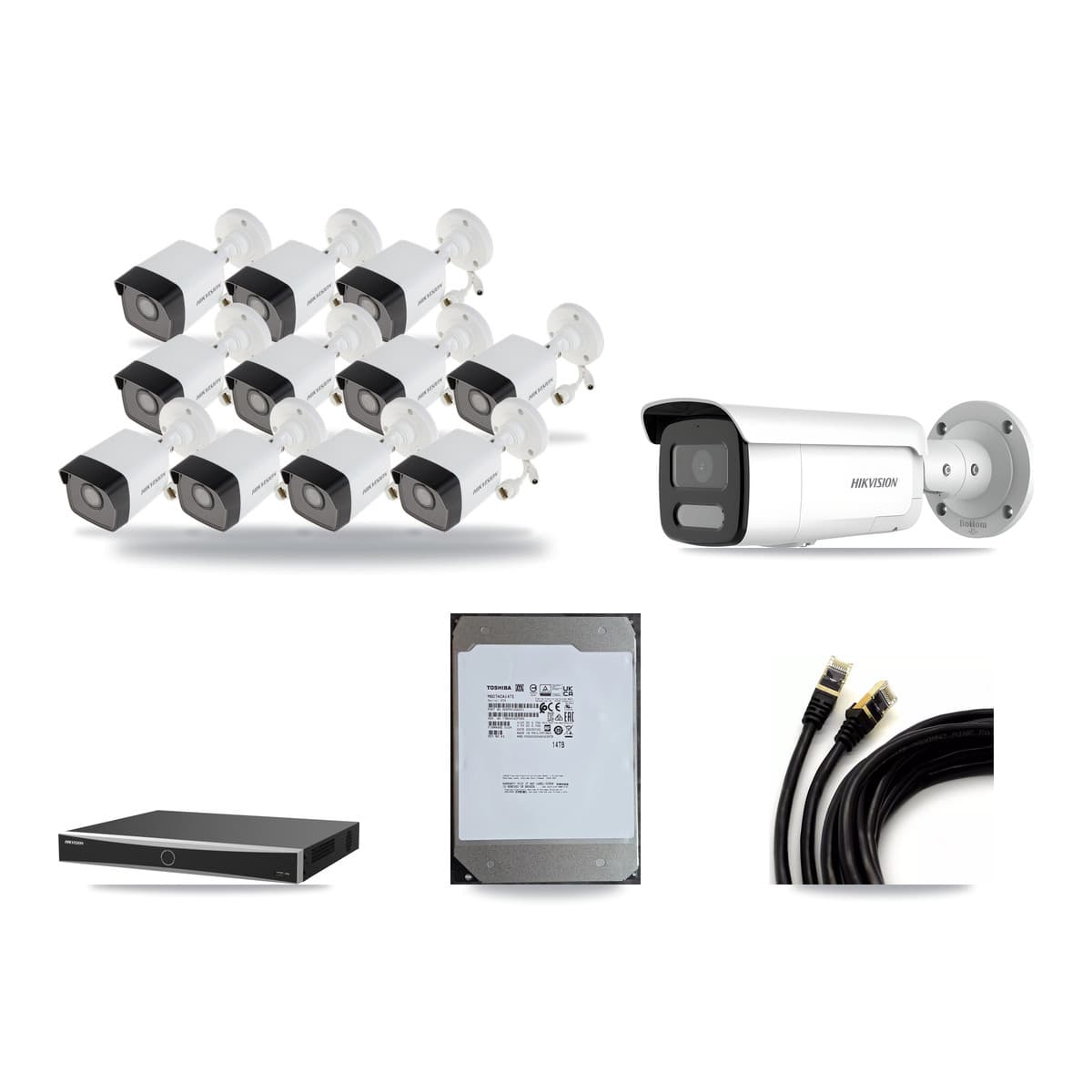 Hikvision 16-Channel 4MP – 5MP CCTV Kit — 11 5MP + 1 4MP Bullet Cameras + 14TB Recording (DS-7616NXI Recorder) - Image 1