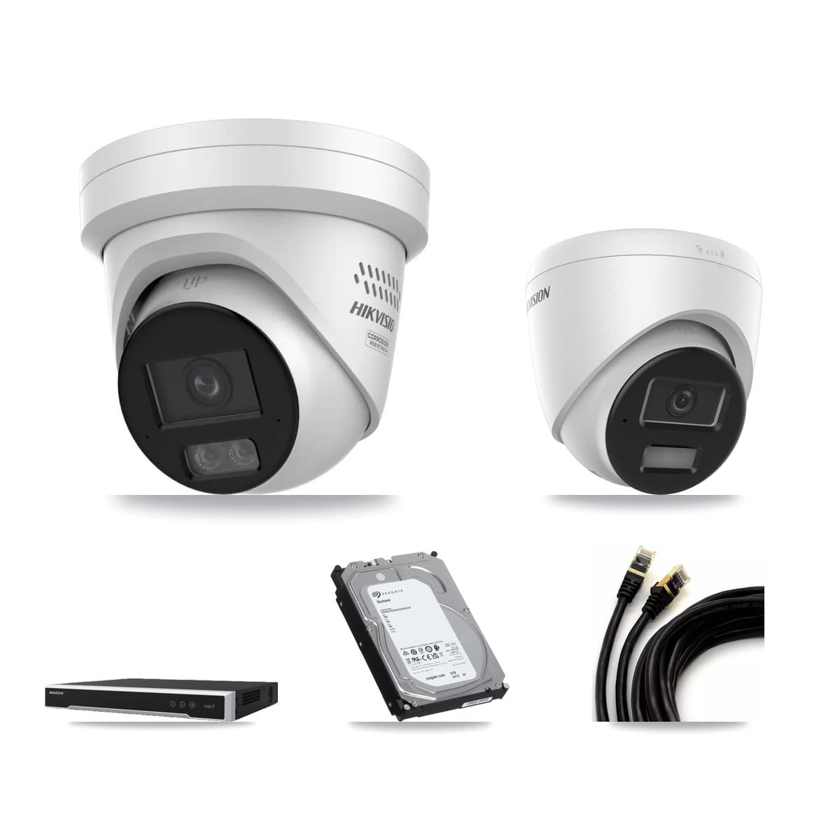 Hikvision 8-Channel 4MP CCTV Kit — 1 DS-2CD1343G2 + 4 DS-2CD2347G3 Turret Cameras + 6TB Recording (DS-7608NI-M2 Recorder)