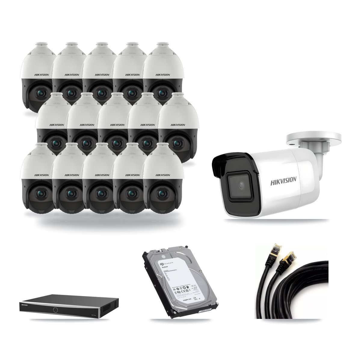 Hikvision 16-Channel 4MP – 4K CCTV Kit — 1 4K Bullet + 15 4MP PTZ Cameras + 6TB Recording (DS-7616NXI Recorder) - Image 1
