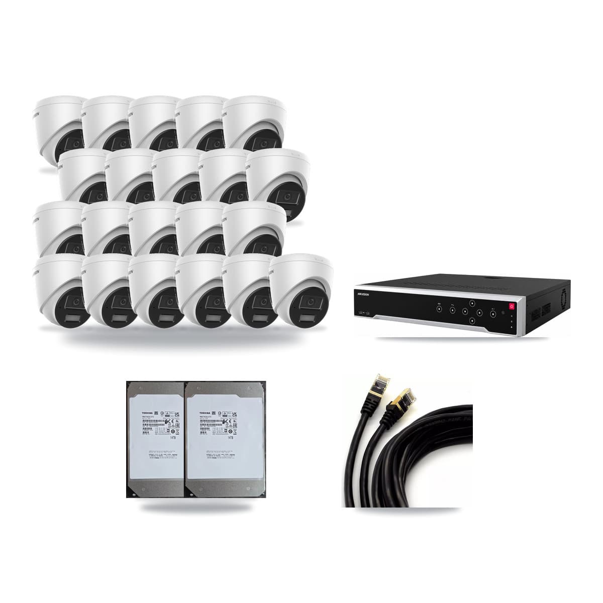 Hikvision 32-Channel 4MP CCTV Kit — 21 Turret Cameras + 2× 14TB Recording - Image 1