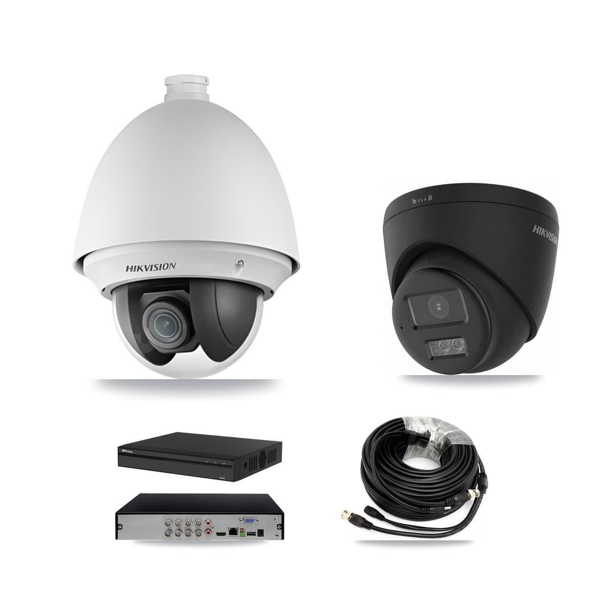 Hikvision & Prolux 8-Channel 2MP – 4K CCTV Kit — 1 2MP PTZ + 1 Black 4K Turret Cameras + 3TB Recording (PXD-5108HS Recorder)