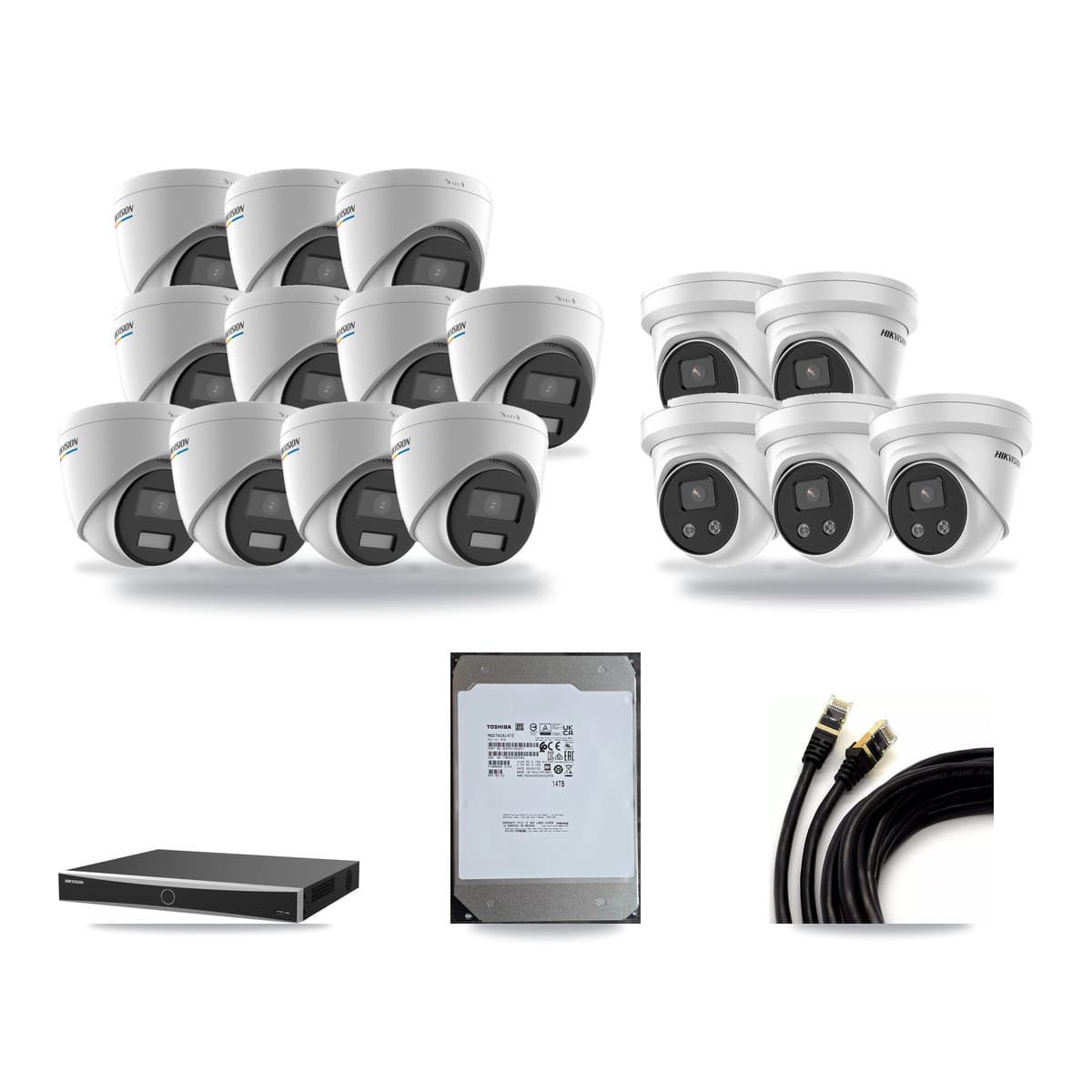 Hikvision 16-Channel 2MP – 5MP CCTV Kit — 11 2MP + 5 5MP Turret Cameras + 14TB Recording (DS-7616NXI Recorder) - Image 1