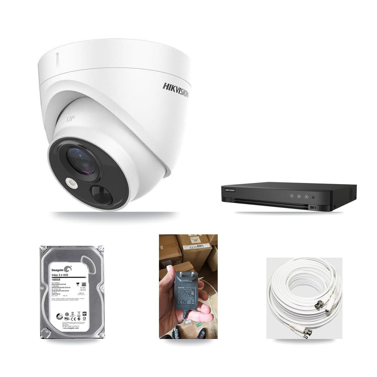 Hikvision 4-channel CCTV kit: 1 camera (1× 5MP Turret), 1TB hard drive