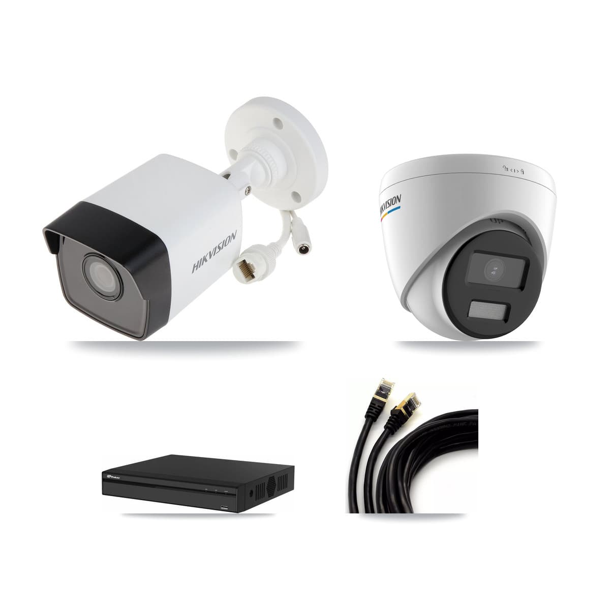 Hikvision & Prolux 4-Channel 2MP – 5MP CCTV Kit — 2 5MP Bullet + 1 2MP Turret Cameras + 3TB Recording
