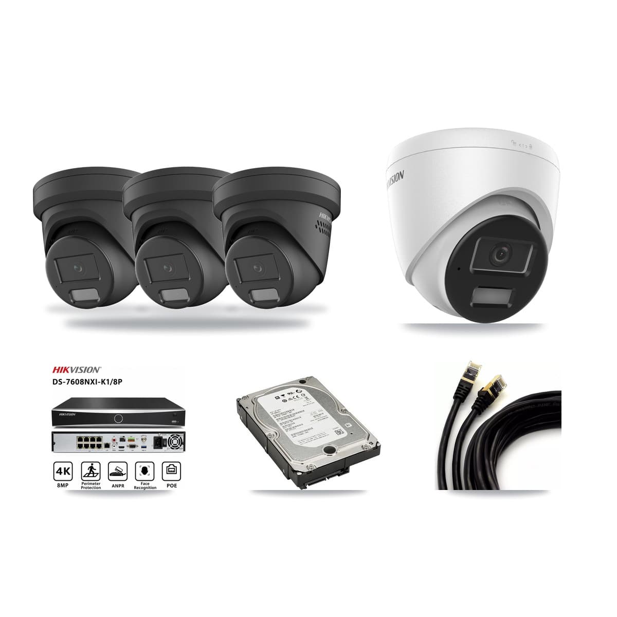 Hikvision 8-Channel 4MP CCTV Kit — 1 DS-2CD1343G2 + 3 DS-2CD2347G2 Turret Cameras + 5TB Recording - Image 1