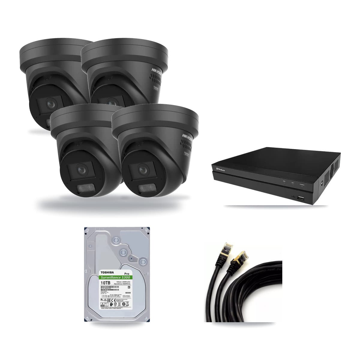 Hikvision & Prolux 8-Channel 4K CCTV Kit — 4 Black DS-2CD2387G3 Turret Cameras + 10TB Recording - Image 1