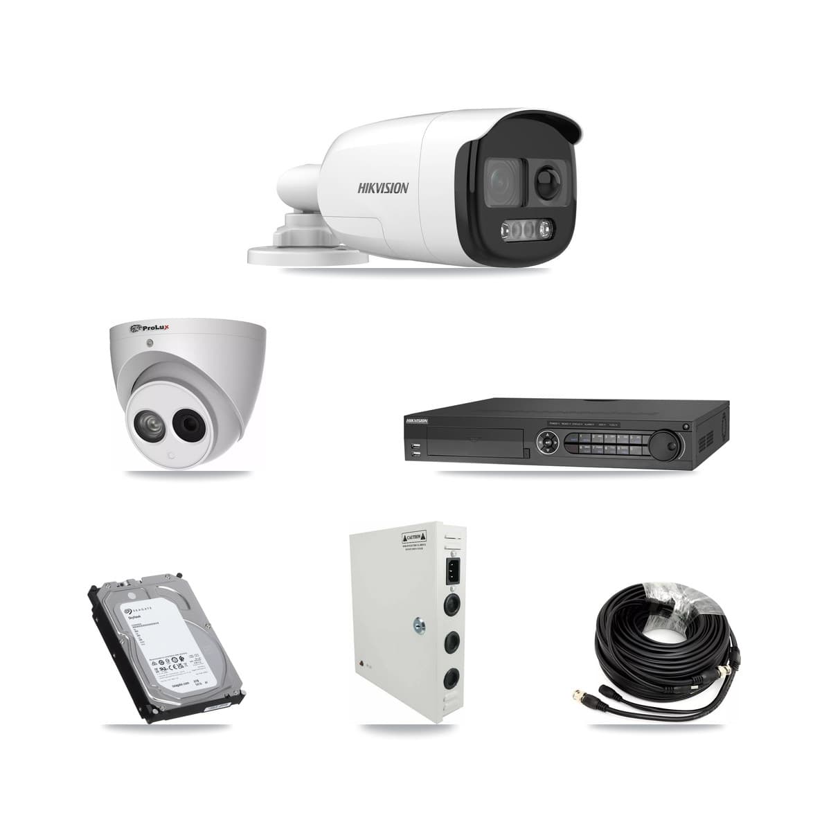 Hikvision & Prolux 32-Channel 4MP – 5MP CCTV Kit — 23 DS-2CE12KF3T 5MP Bullet + 1 PXC-612C4W-A 4MP Turret Cameras + 3× 6TB Recording