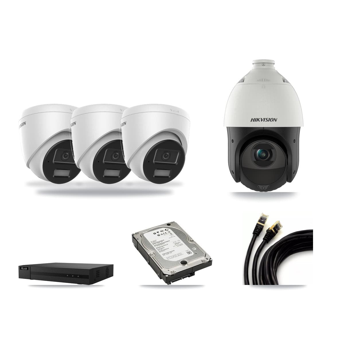 Hikvision & HiLook 8-Channel 4MP CCTV Kit — 3 Turret + 1 PTZ Cameras + 5TB Recording (NVR-108MH-D Recorder) - Image 1