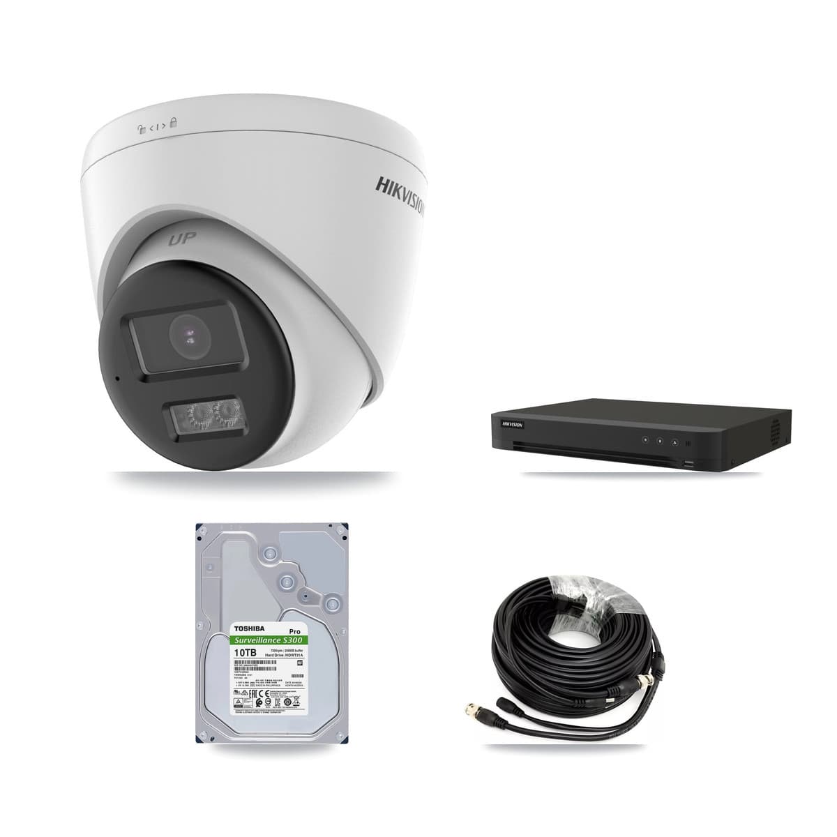 Hikvision 8-Channel 5MP CCTV Kit — 2 DS-2CE78K0T-LPTS + 6 DS-2CE78K0T-LTS Turret Cameras + 10TB Recording (IDS-7208HUHI-M1/XT Recorder)
