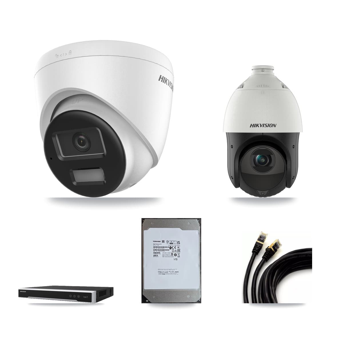 Hikvision 16-Channel 4MP – 4K CCTV Kit — 12 4K Turret + 1 4MP PTZ Cameras + 2× 14TB Recording (DS-7616NI-M2 Recorder) - Image 1